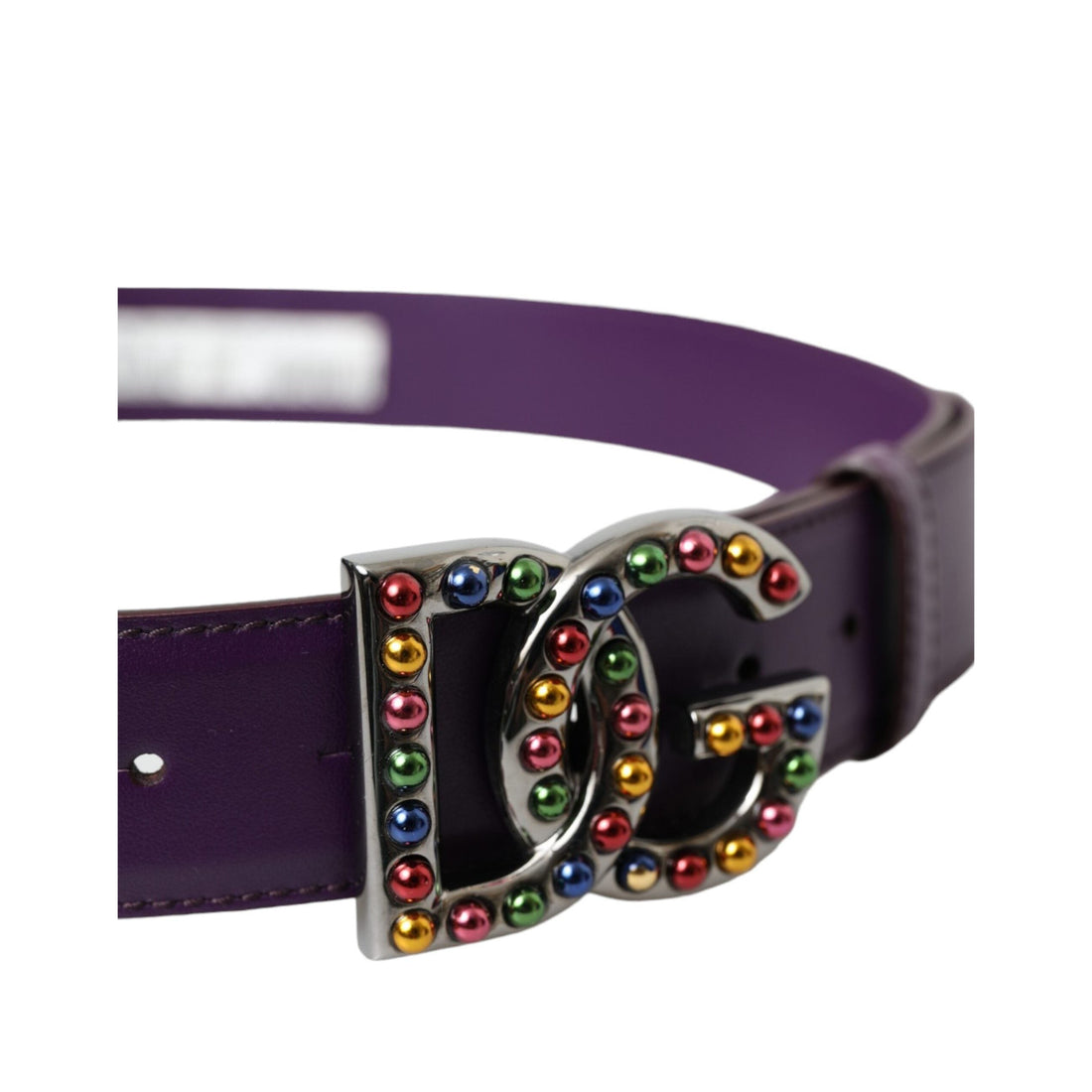 Dolce & Gabbana Purple Leather DG Logo Studs Metal Buckle Belt