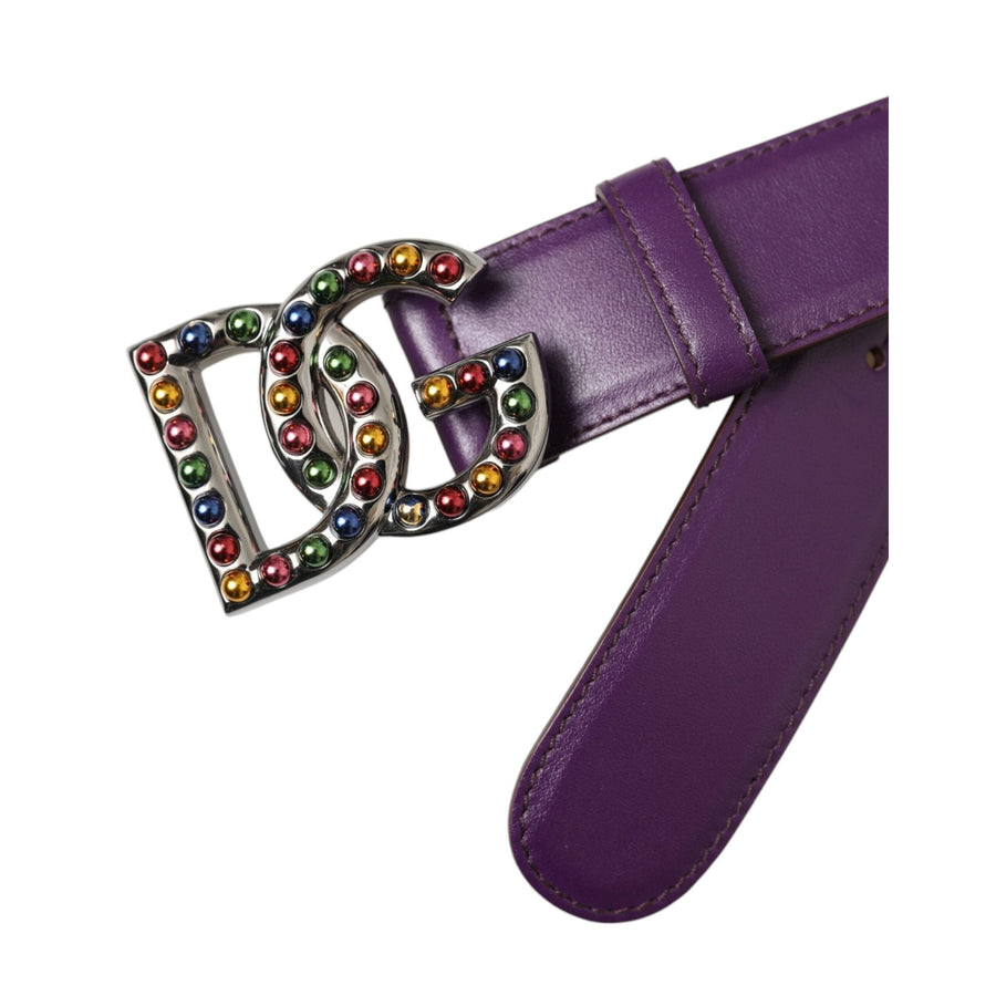 Dolce & Gabbana Purple Leather DG Logo Studs Metal Buckle Belt