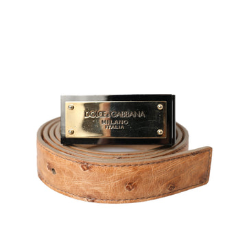 Dolce & Gabbana Beige Leather Gold Logo Engraved Buckle Belt