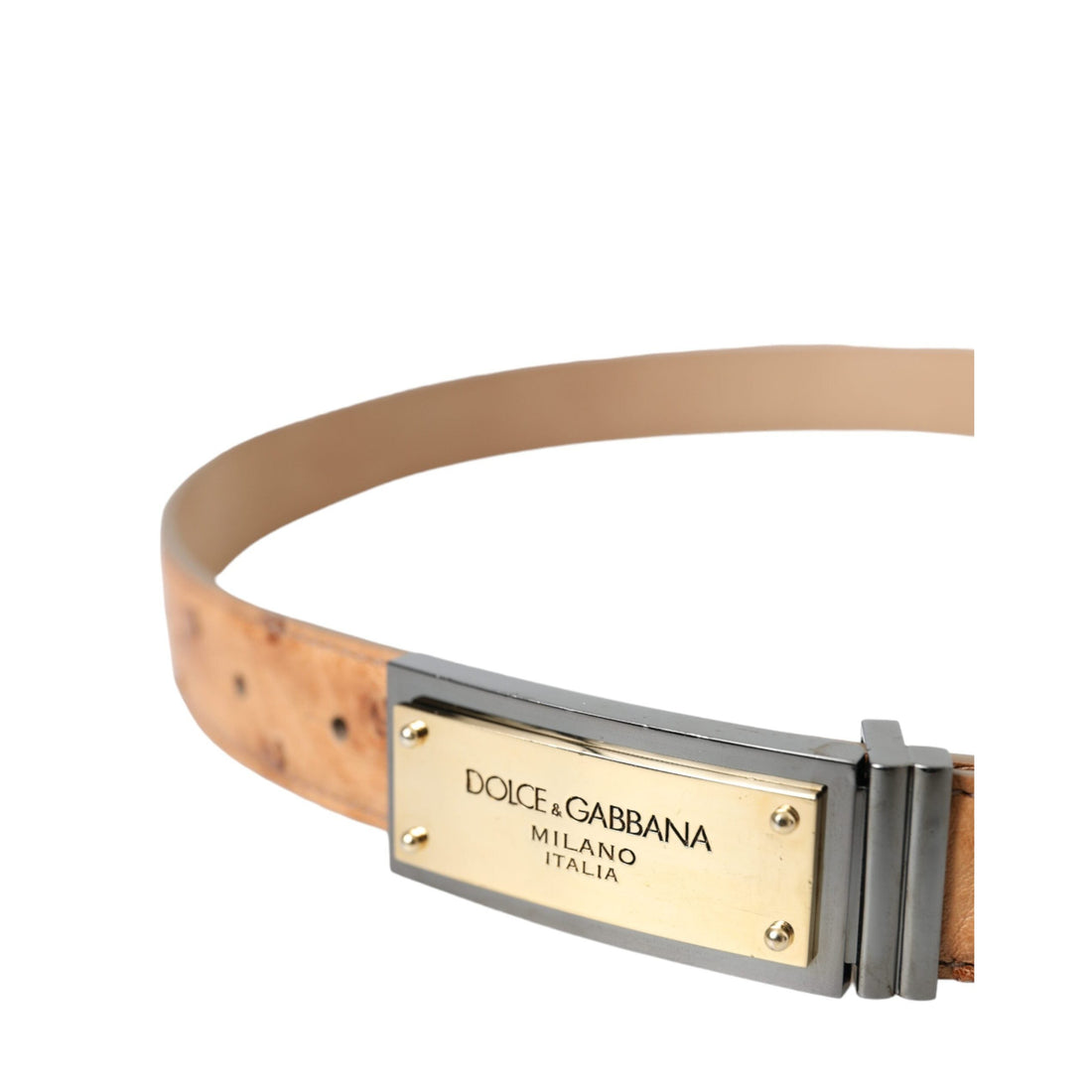 Dolce & Gabbana Beige Leather Gold Logo Engraved Buckle Belt