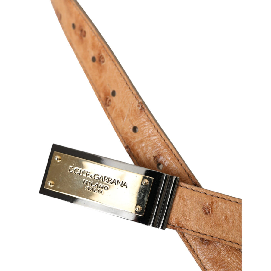 Dolce & Gabbana Beige Leather Gold Logo Engraved Buckle Belt