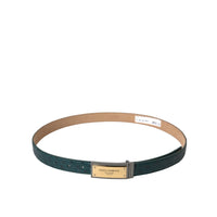 Dolce & Gabbana Green Leather Gold Logo Engraved Buckle Belt