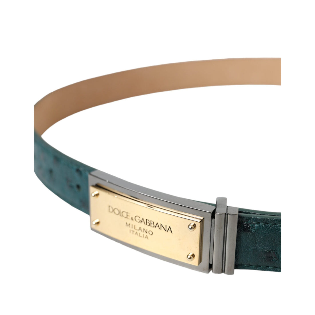 Dolce & Gabbana Green Leather Gold Logo Engraved Buckle Belt