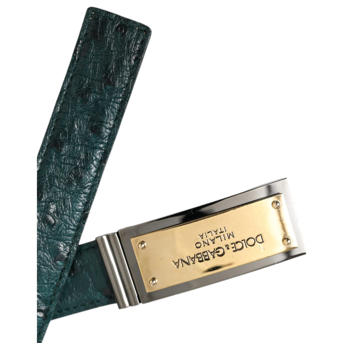 Dolce & Gabbana Green Leather Gold Logo Engraved Buckle Belt