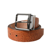 Dolce & Gabbana Brown Exotic Leather Silver Metal Buckle Belt