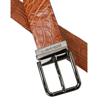 Dolce & Gabbana Brown Exotic Leather Silver Metal Buckle Belt