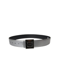 Dolce & Gabbana Silver Leather Square Metal Buckle Belt