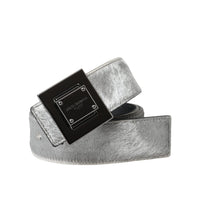 Dolce & Gabbana Silver Leather Square Metal Buckle Belt