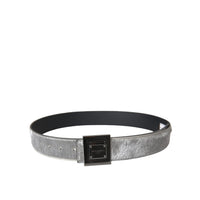 Dolce & Gabbana Silver Leather Square Metal Buckle Belt