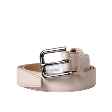 Dolce & Gabbana Light Pink Leather Silver Metal Buckle Belt