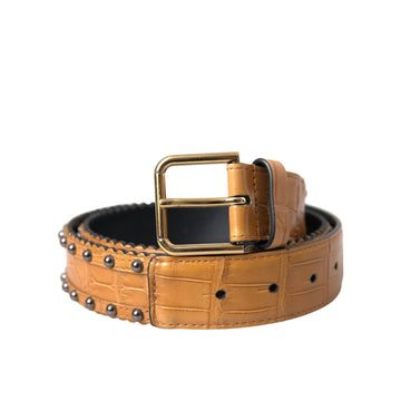 Dolce & Gabbana Beige Alligator Leather Studded Metal Buckle Belt