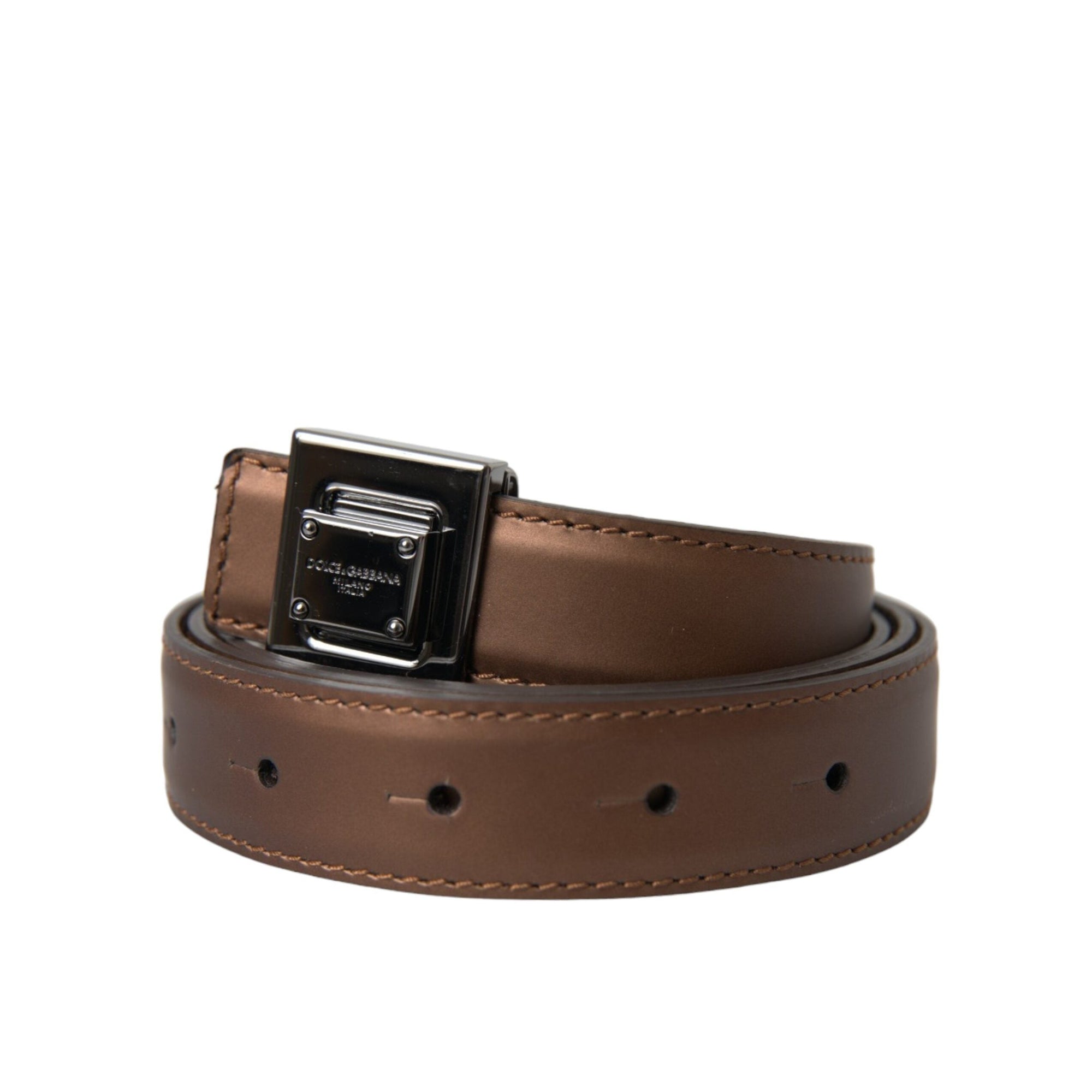 Dolce &amp; Gabbana Bronze Leather Square Metal Buckle Belt