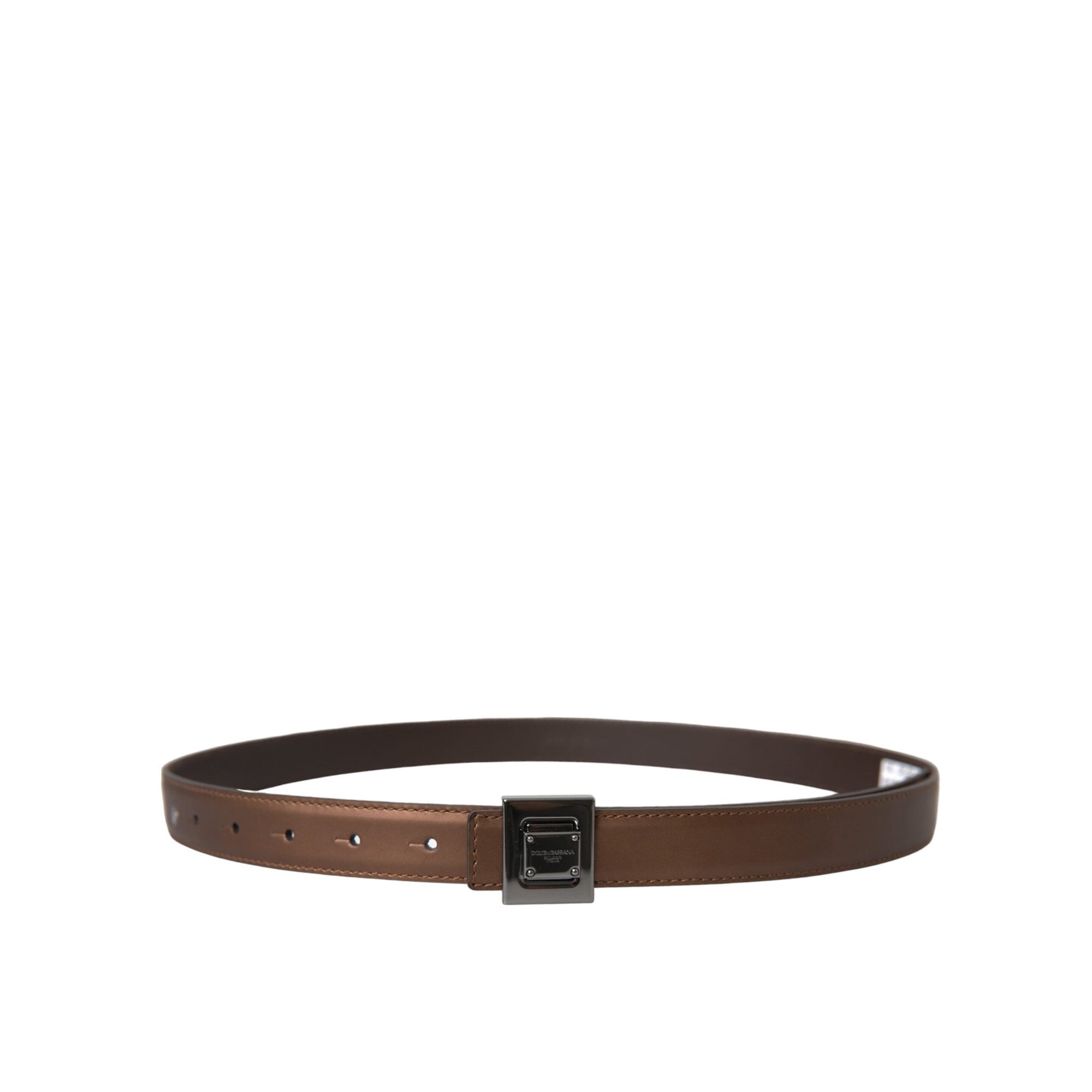 Dolce &amp; Gabbana Bronze Leather Square Metal Buckle Belt