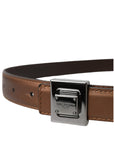 Dolce & Gabbana Bronze Leather Square Metal Buckle Belt