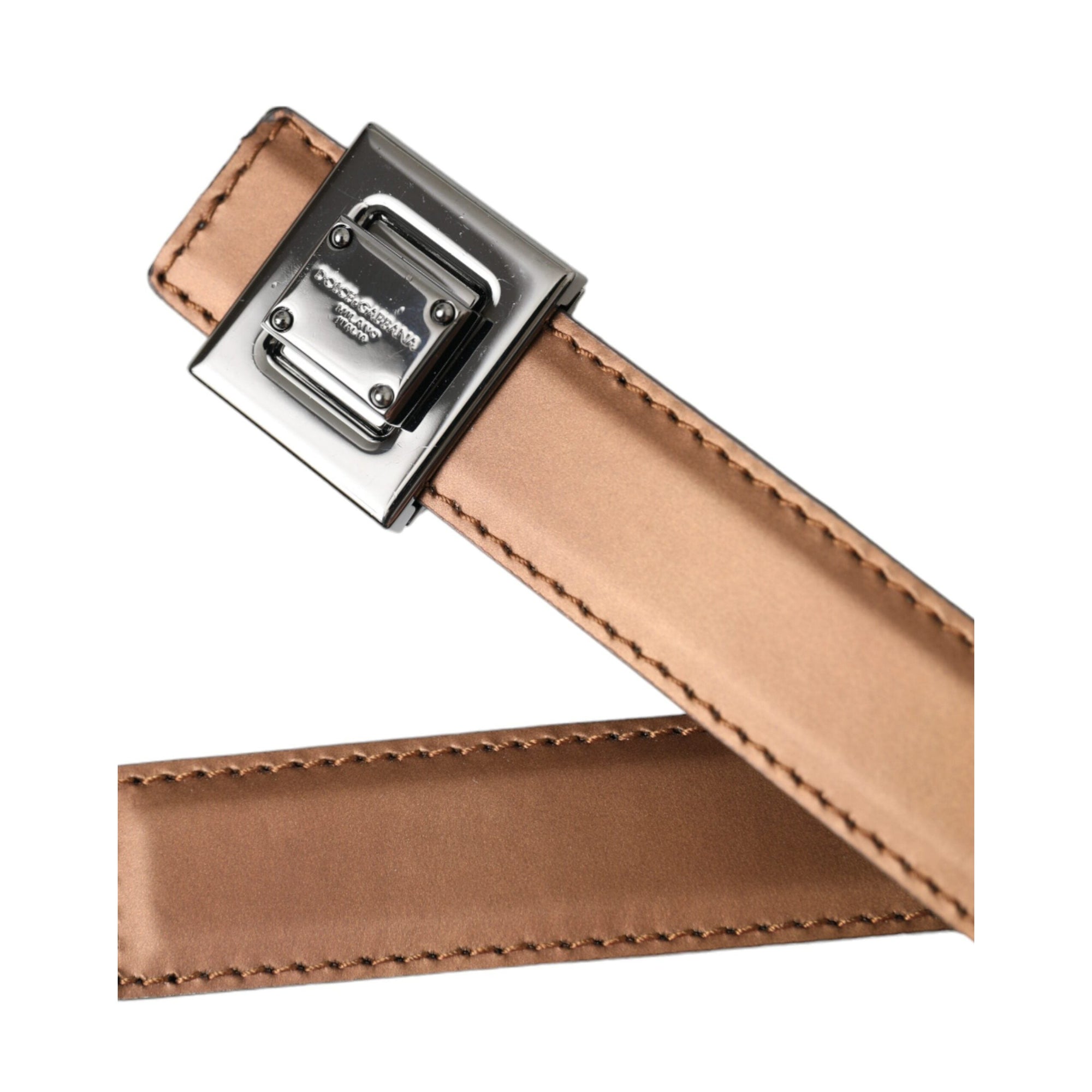 Dolce &amp; Gabbana Bronze Leather Square Metal Buckle Belt