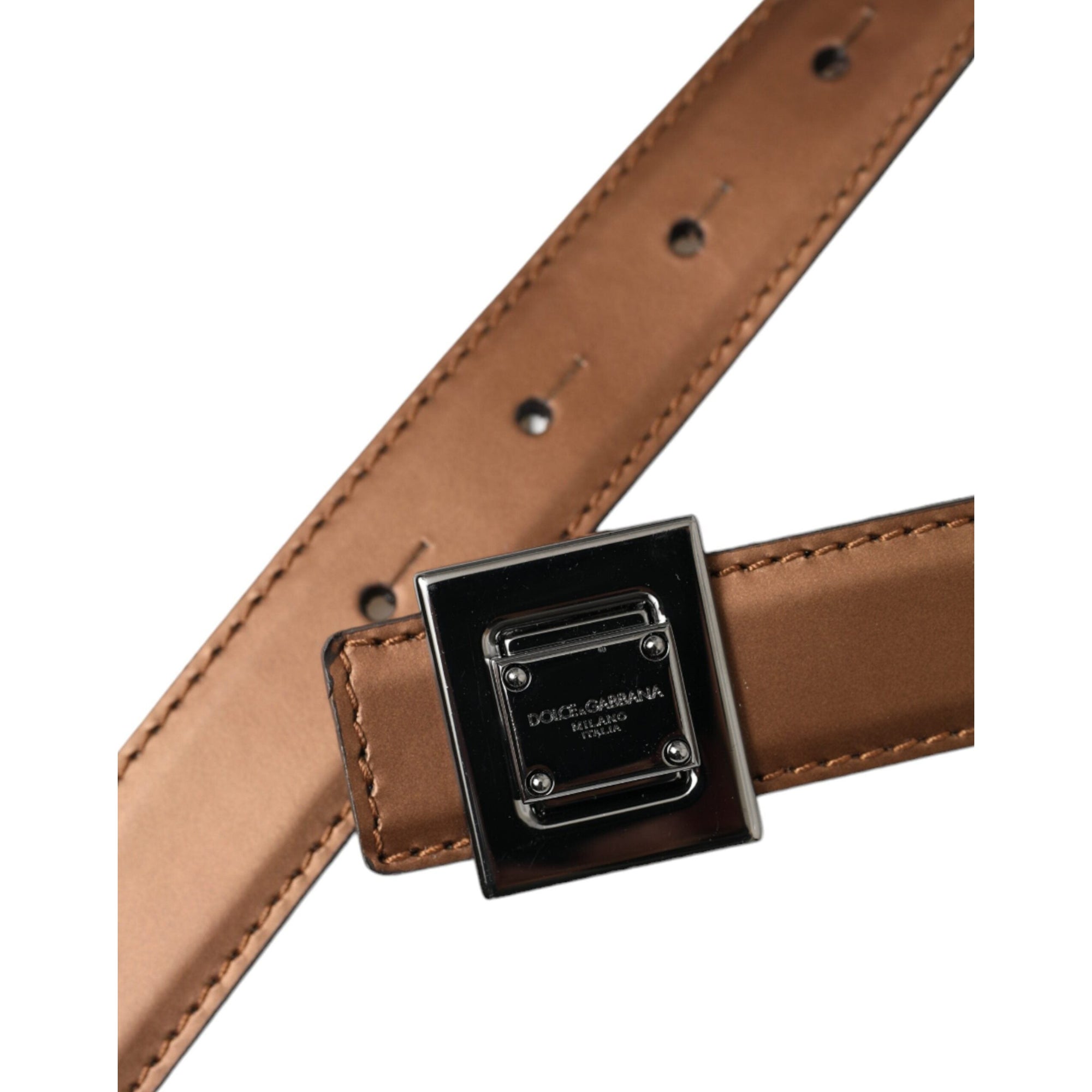 Dolce &amp; Gabbana Bronze Leather Square Metal Buckle Belt