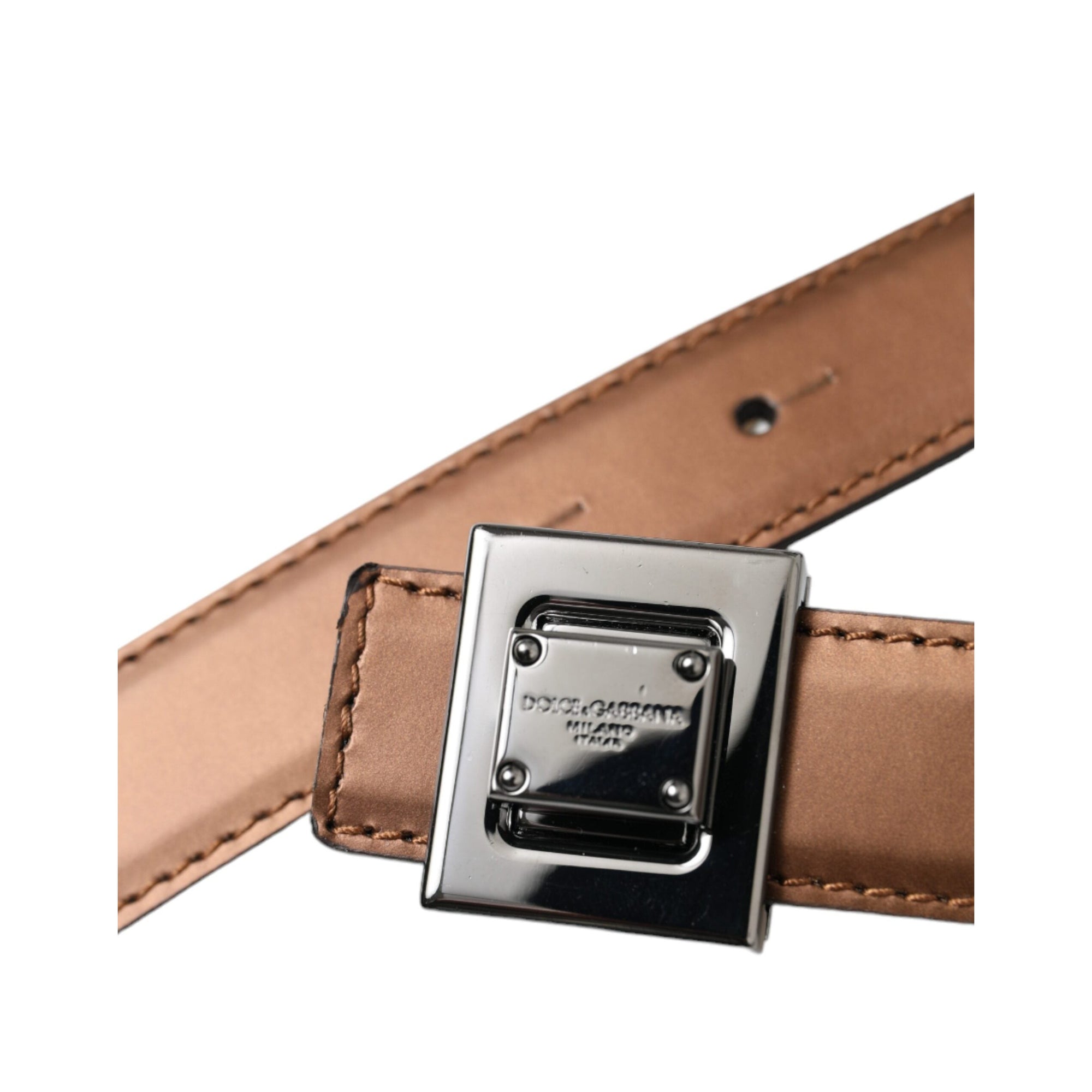 Dolce &amp; Gabbana Bronze Leather Square Metal Buckle Belt