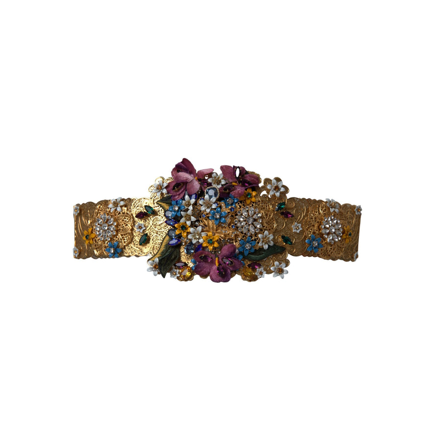 Dolce & Gabbana Multicolor Embellished Floral Crystal Wide Waist Belt