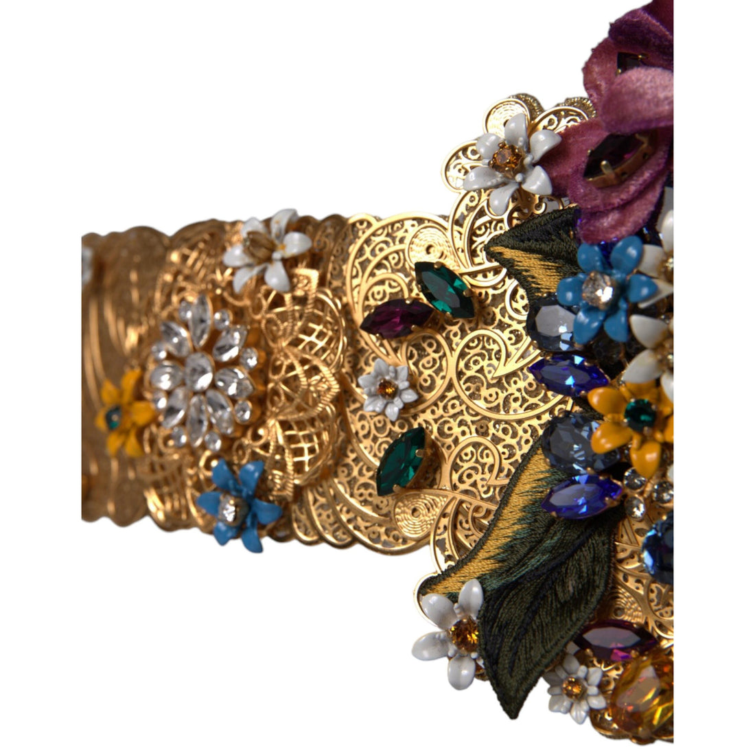 Dolce & Gabbana Multicolor Embellished Floral Crystal Wide Waist Belt