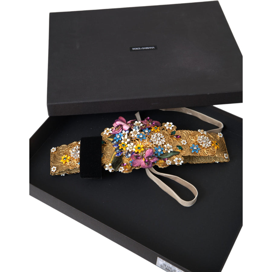 Dolce & Gabbana Multicolor Embellished Floral Crystal Wide Waist Belt