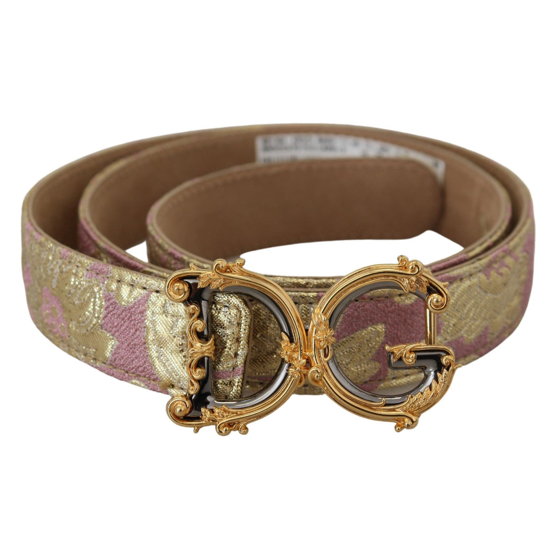 Dolce & Gabbana Pink Jaquard DG Logo Gold Metal Buckle Belt