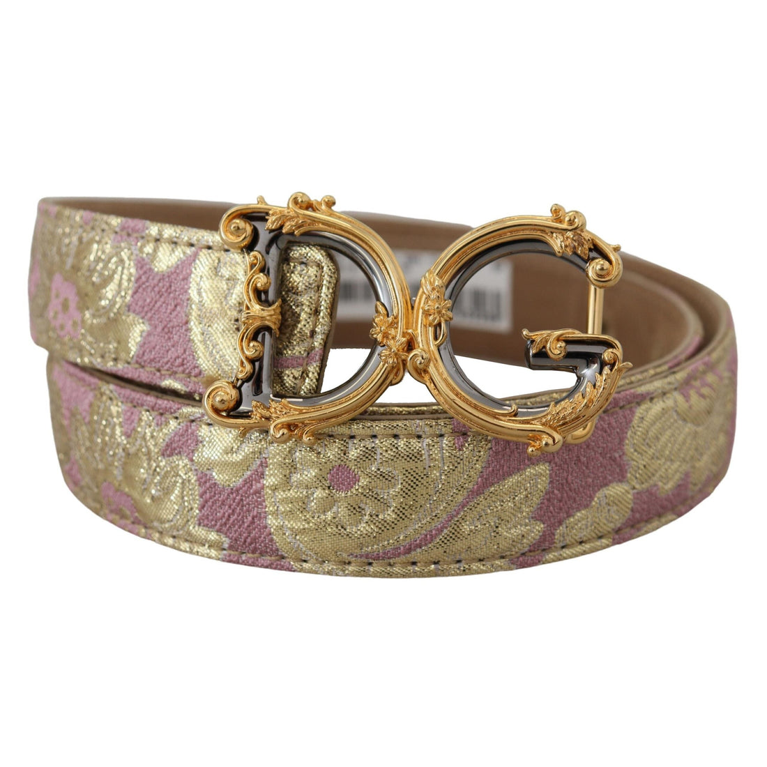 Dolce & Gabbana Pink Jaquard DG Logo Gold Metal Buckle Belt