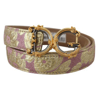 Dolce & Gabbana Pink Jaquard DG Logo Gold Metal Buckle Belt