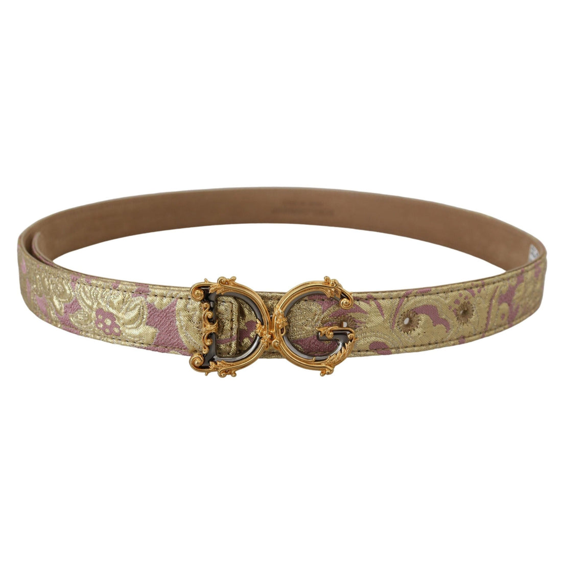 Dolce & Gabbana Pink Jaquard DG Logo Gold Metal Buckle Belt