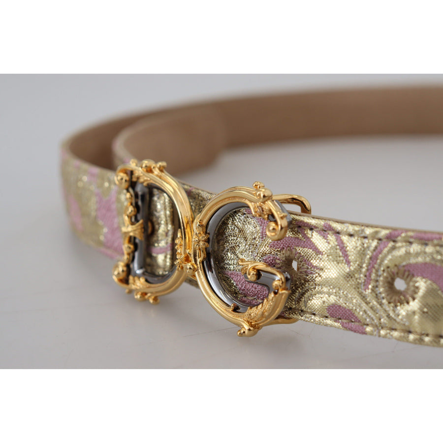 Dolce & Gabbana Pink Jaquard DG Logo Gold Metal Buckle Belt