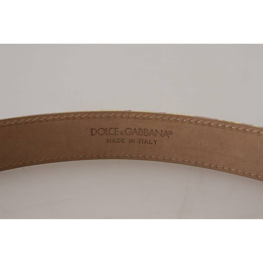 Dolce & Gabbana Pink Jaquard DG Logo Gold Metal Buckle Belt