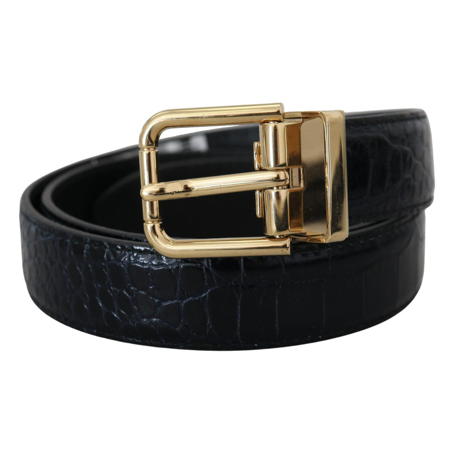 Dolce & Gabbana Black Exotic Leather Gold Metal Buckle Belt