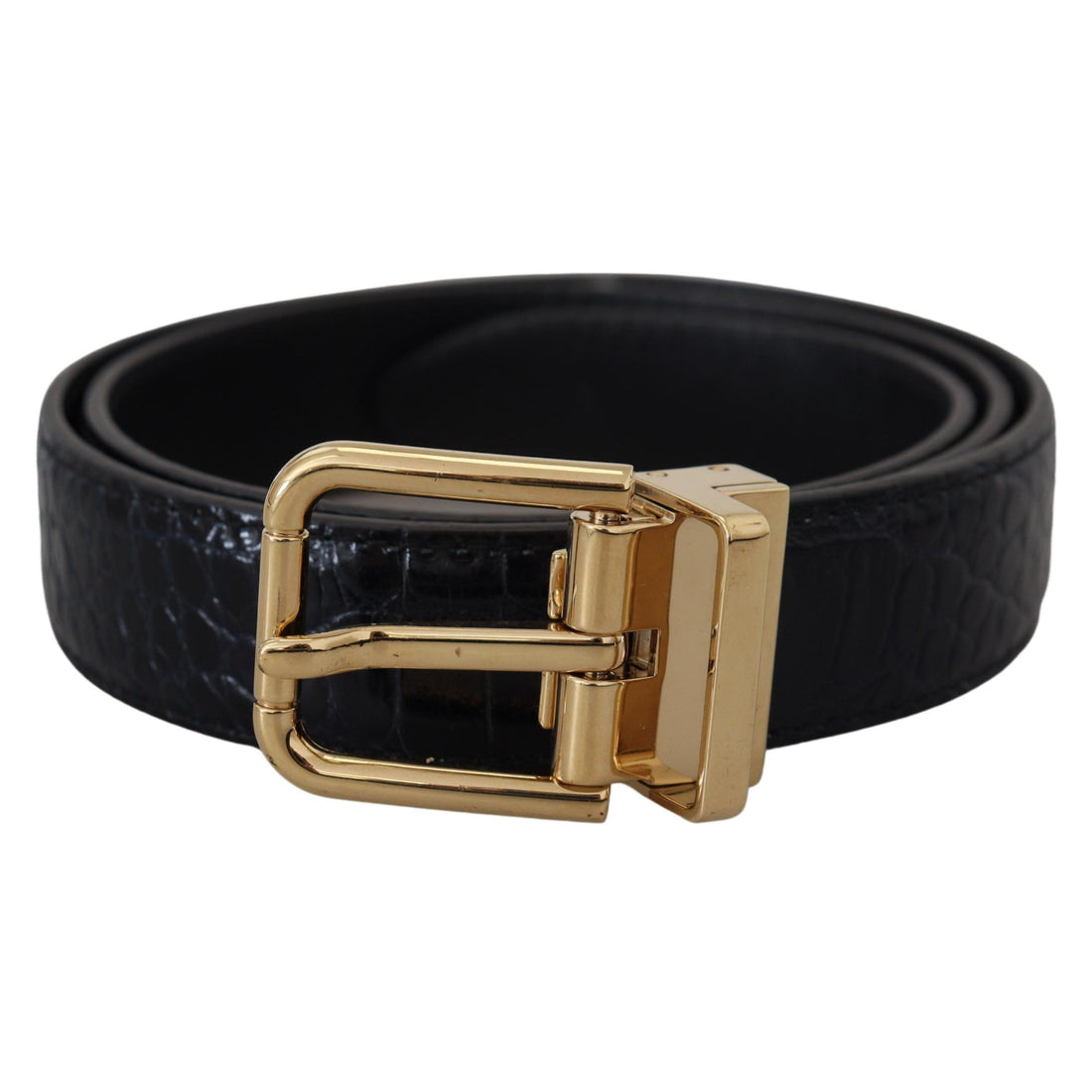 Dolce & Gabbana Black Exotic Leather Gold Metal Buckle Belt