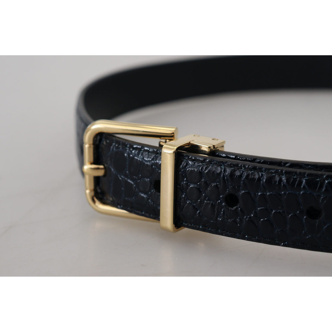 Dolce & Gabbana Black Exotic Leather Gold Metal Buckle Belt