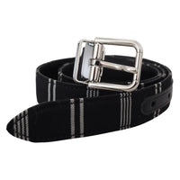 Dolce & Gabbana Black White Cotton Metal Silver Buckle Belt