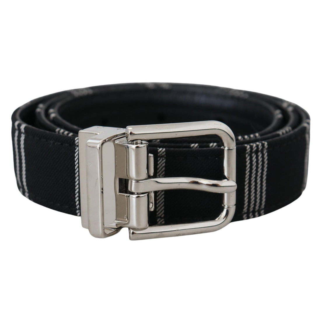 Dolce & Gabbana Black White Cotton Metal Silver Buckle Belt