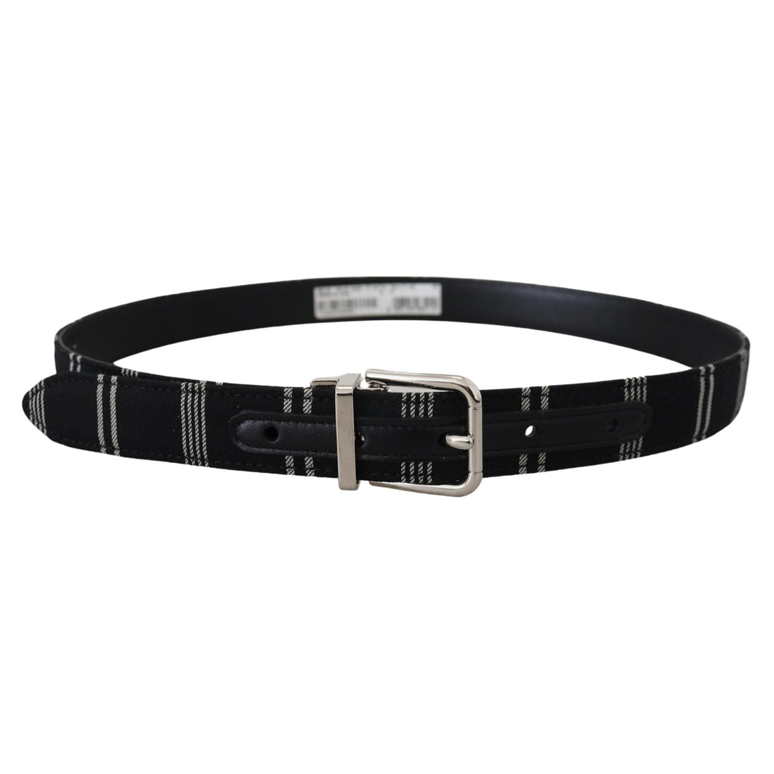 Dolce & Gabbana Black White Cotton Metal Silver Buckle Belt