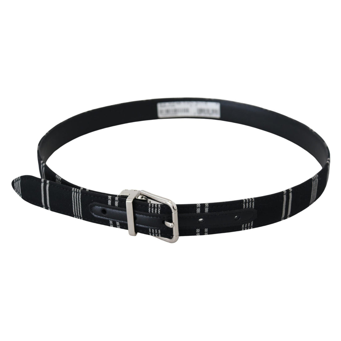 Dolce & Gabbana Black White Cotton Metal Silver Buckle Belt