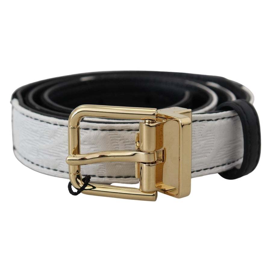 Dolce & Gabbana White Black Patchwork Gold Metal Buckle Belt