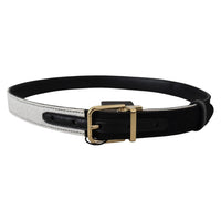 Dolce & Gabbana White Black Patchwork Gold Metal Buckle Belt