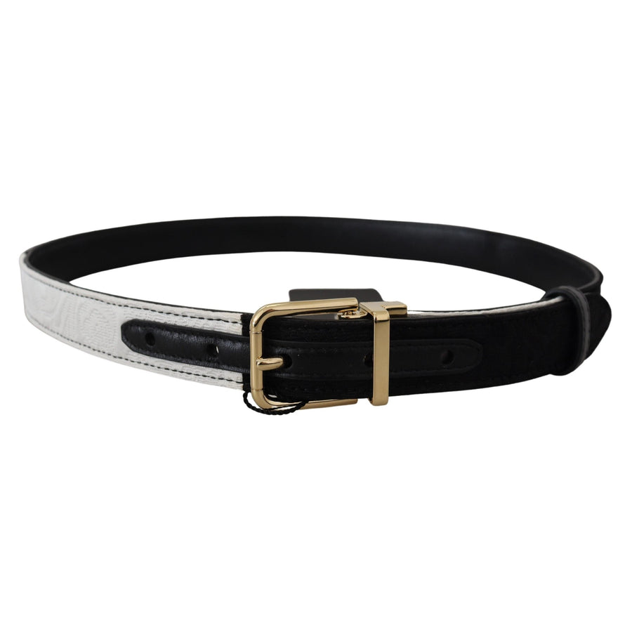 Dolce & Gabbana White Black Patchwork Gold Metal Buckle Belt