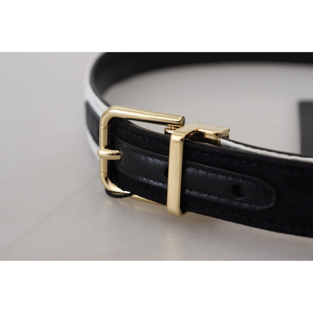 Dolce & Gabbana White Black Patchwork Gold Metal Buckle Belt