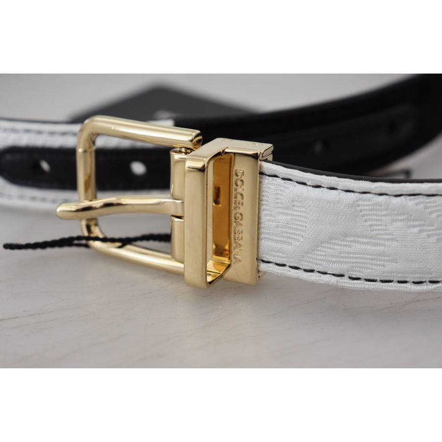 Dolce & Gabbana White Black Patchwork Gold Metal Buckle Belt