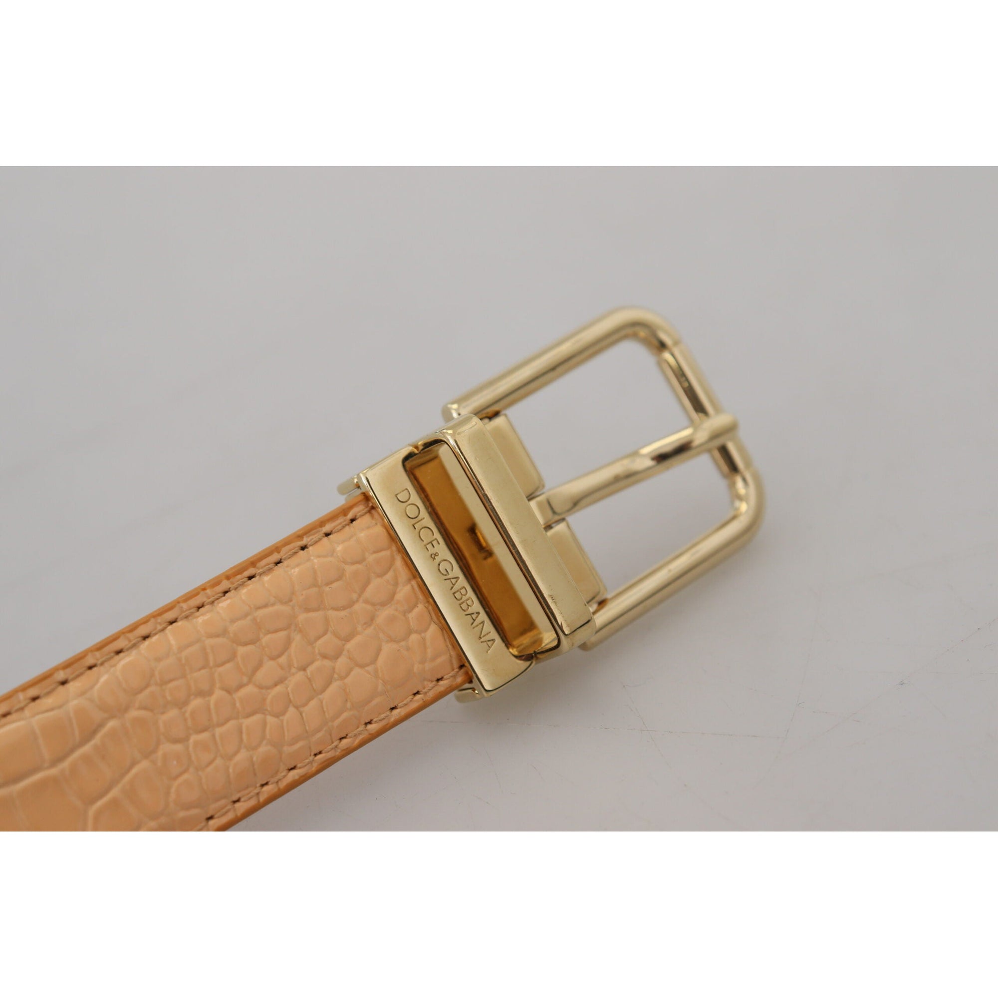Dolce &amp; Gabbana Beige Exotic Leather Gold Metal Buckle Belt