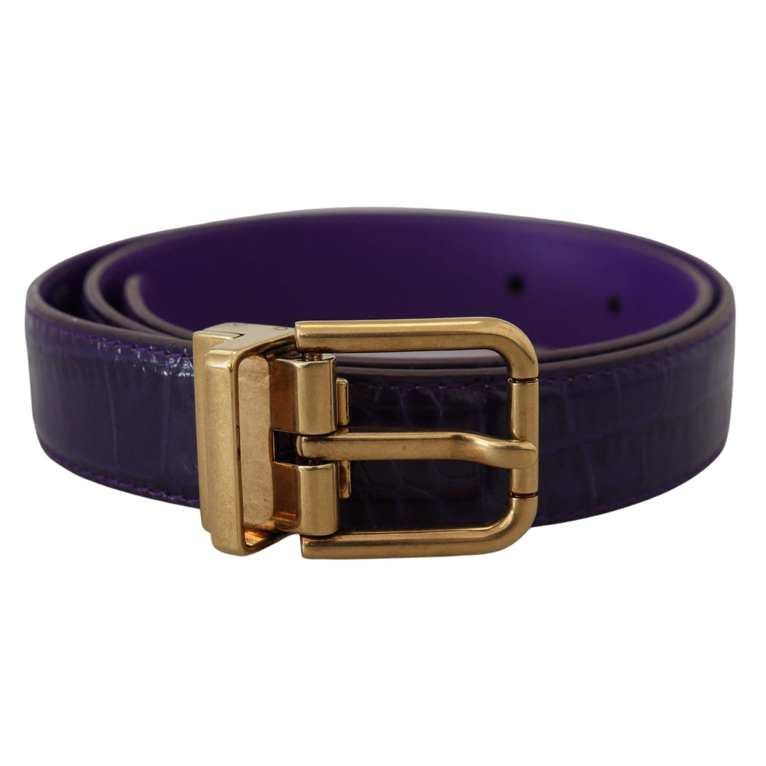 Dolce & Gabbana Purple Exotic Leather Gold Metal Buckle Belt