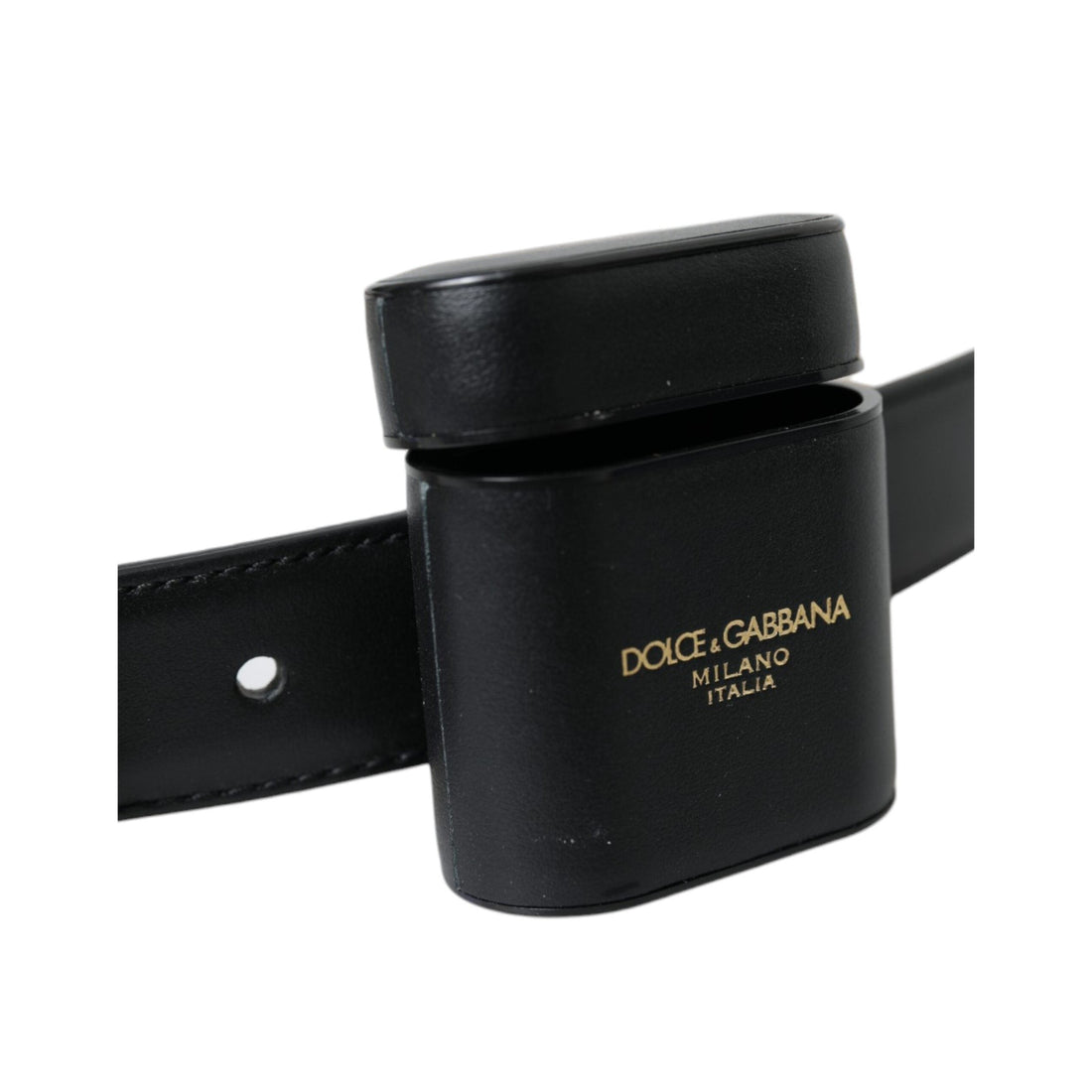 Dolce & Gabbana Black Leather Airpods Case Silver Buckle Belt