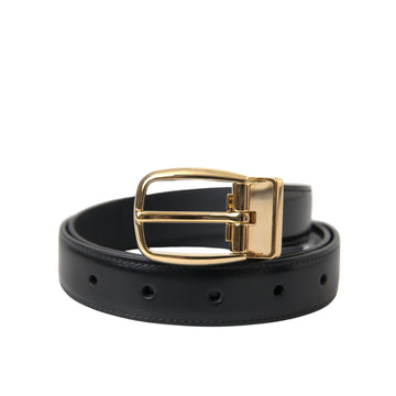 Dolce & Gabbana Black Calf Leather Gold Metal Buckle Belt