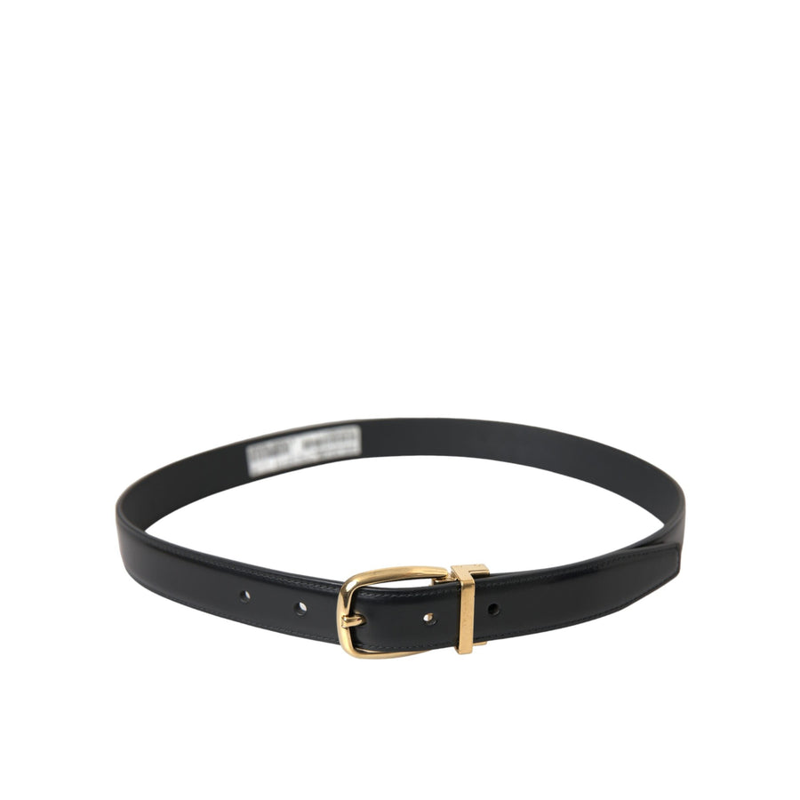 Dolce & Gabbana Black Calf Leather Gold Metal Buckle Belt