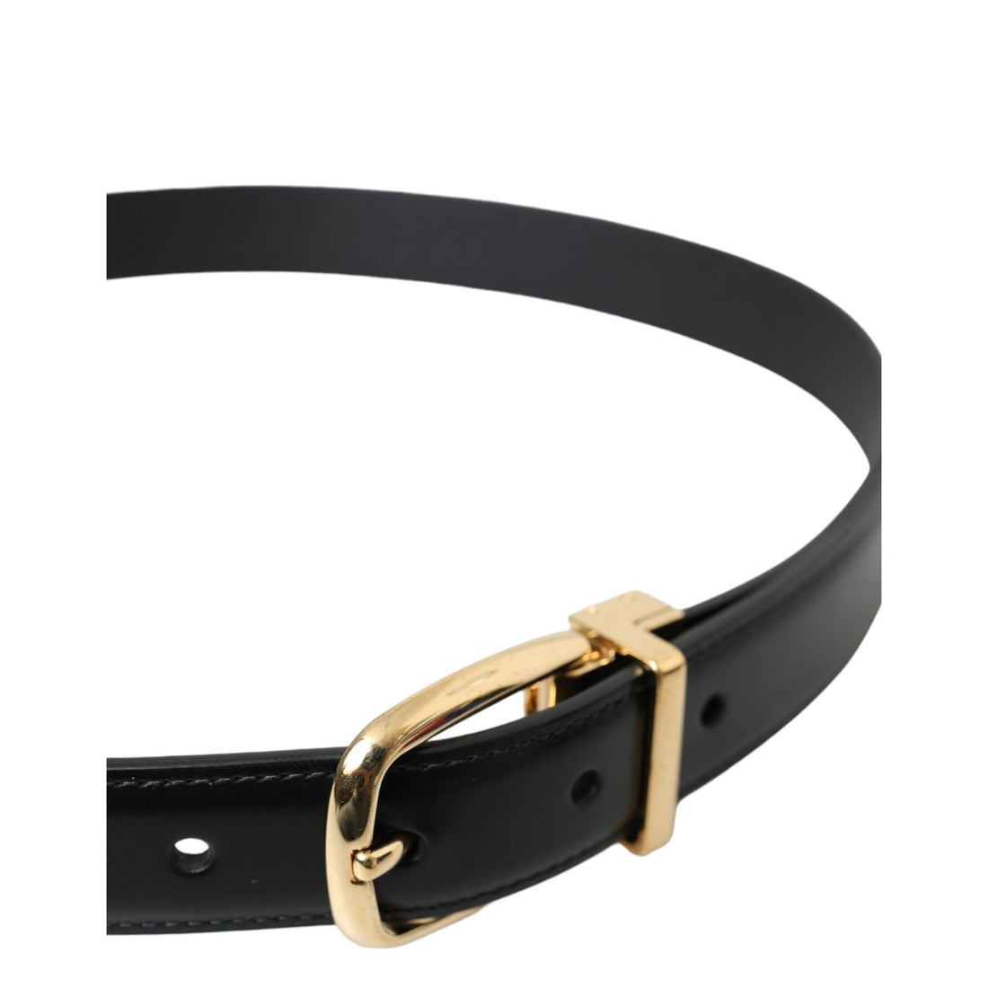 Dolce & Gabbana Black Calf Leather Gold Metal Buckle Belt