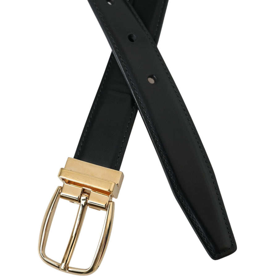 Dolce & Gabbana Black Calf Leather Gold Metal Buckle Belt