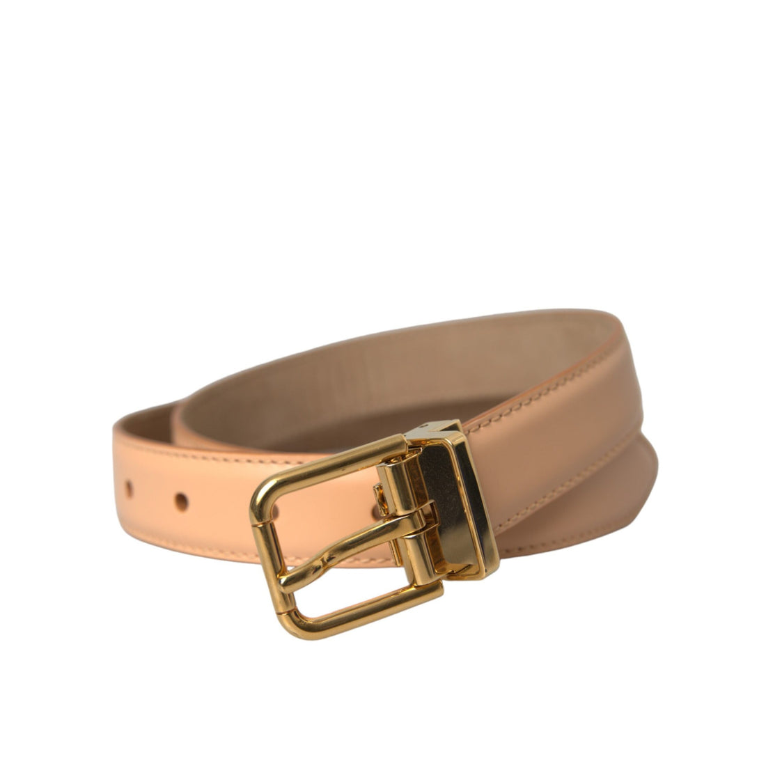 Dolce & Gabbana Beige Calfskin Leather Gold Metal Buckle Belt